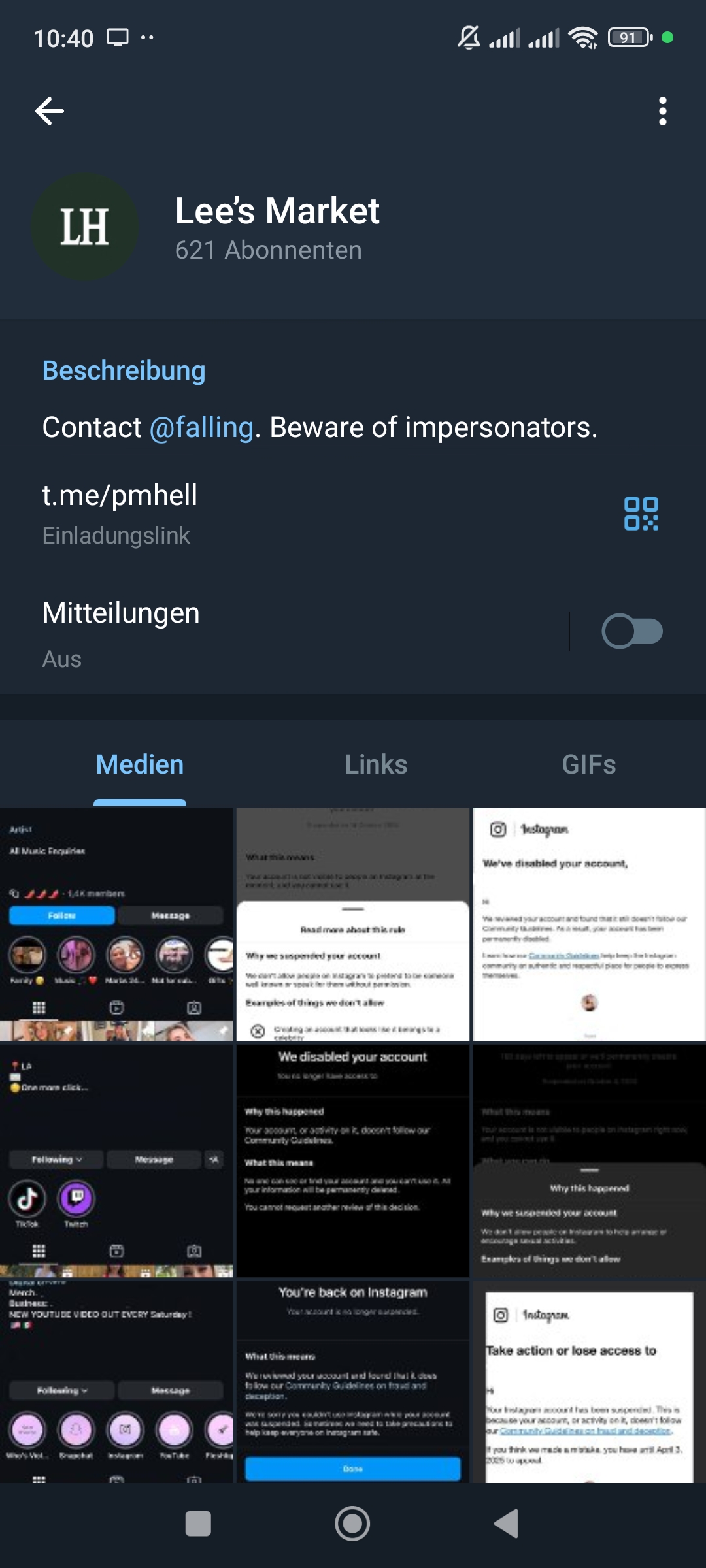 His channel on Telegram with "succesfull unbans"