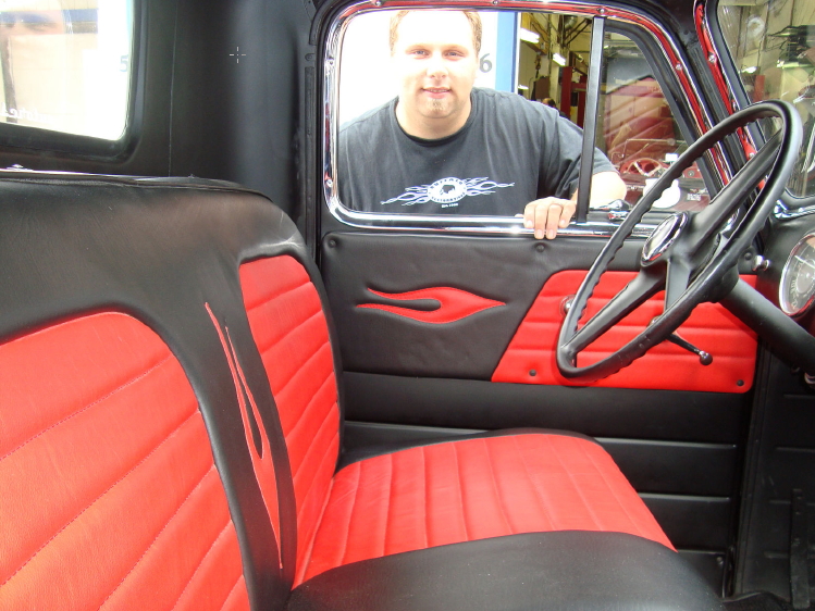 This Is The Happy Face of Steve Warren With the Truck Upholstery in Leather I Did For Him that He Never Paid Me For! This was for Steve for his Advertising.