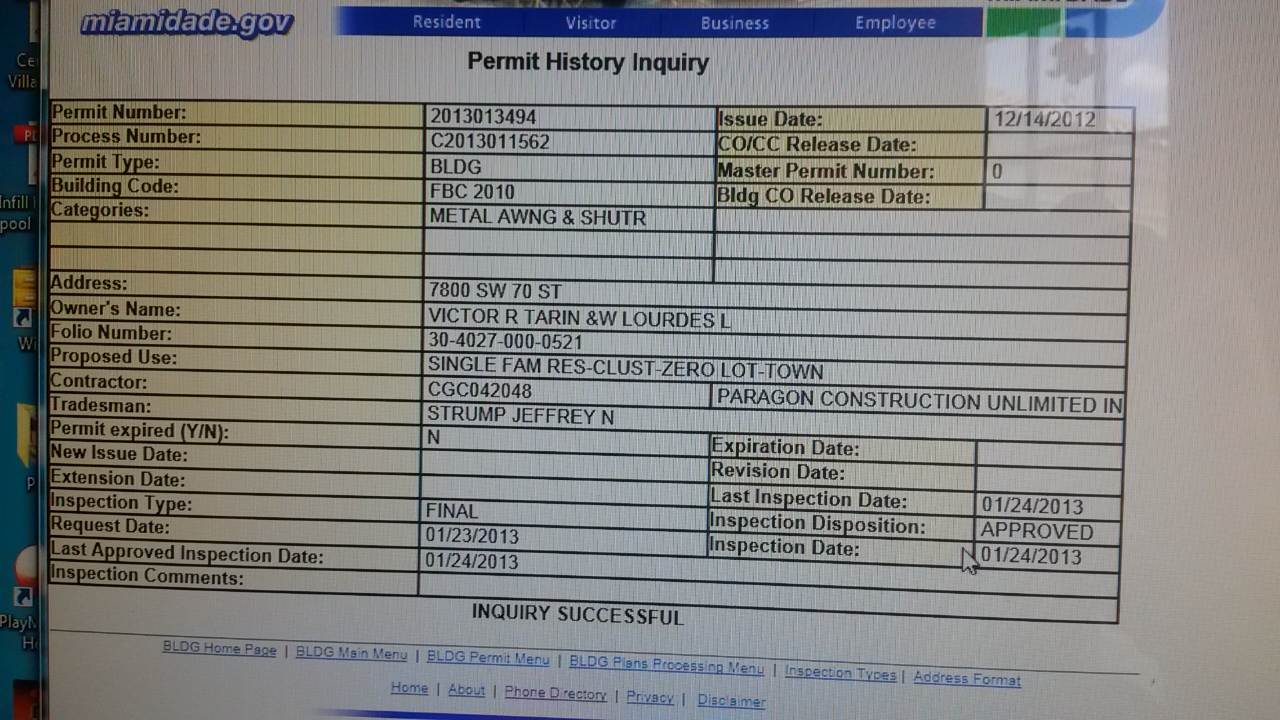 Permit history showing that the permit signed off which confirms that the project was completed