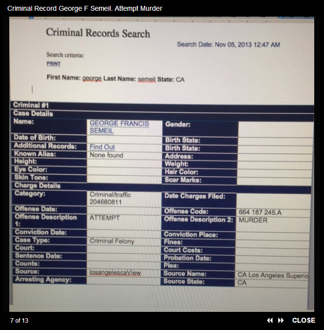 George's Criminal Record - Convicted for Attempted Murder